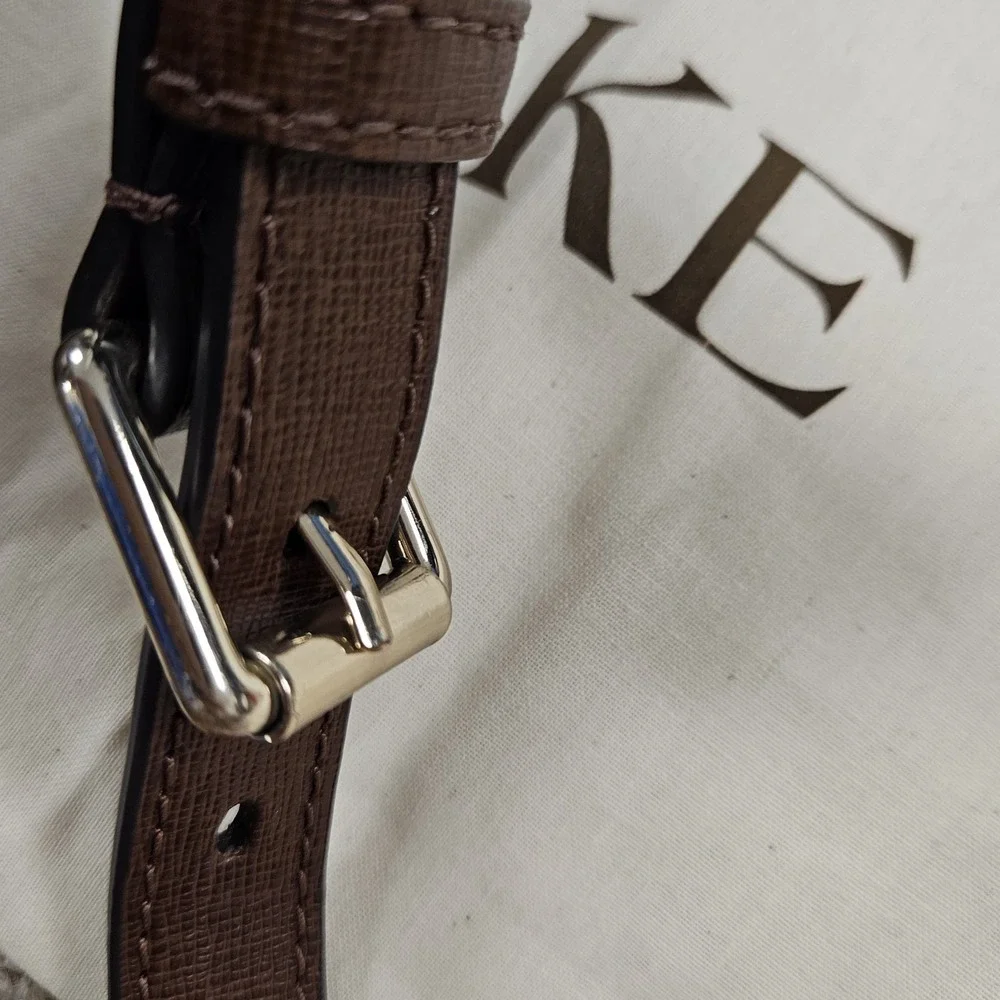 Dooney & Bourke Saffiano Domed Zip‎ Satchel Bag Brown Leather Detachable Strap
